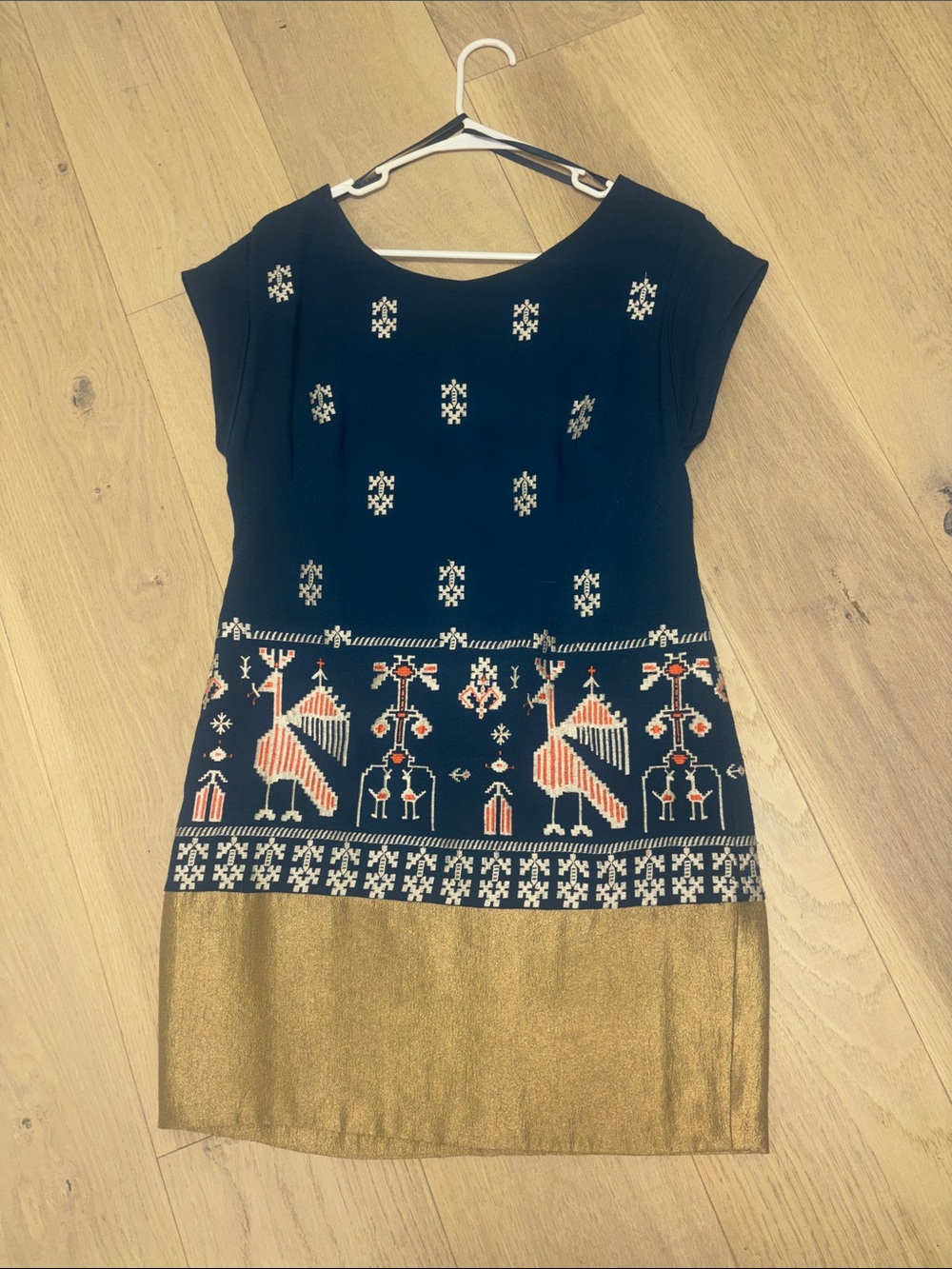 Floreat Navy, Gold and Coral Patterned Mini Dress